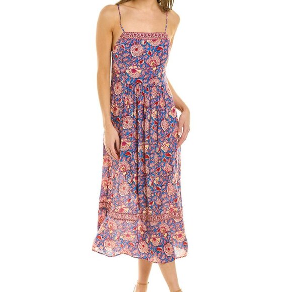 BA&SH Blue & Red Vale Lady Dress 1 S 4 $360 - Picture 1 of 8